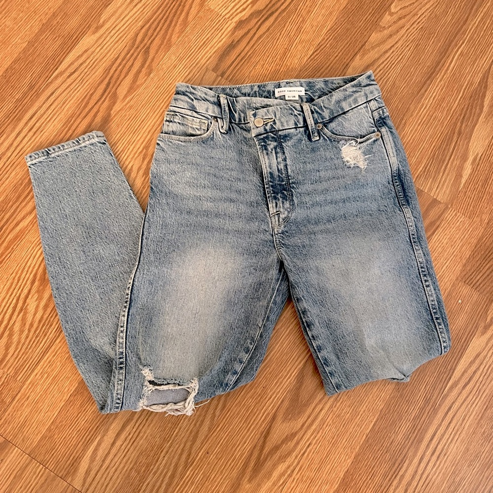 Good American Asymmetric Ripped Jeans